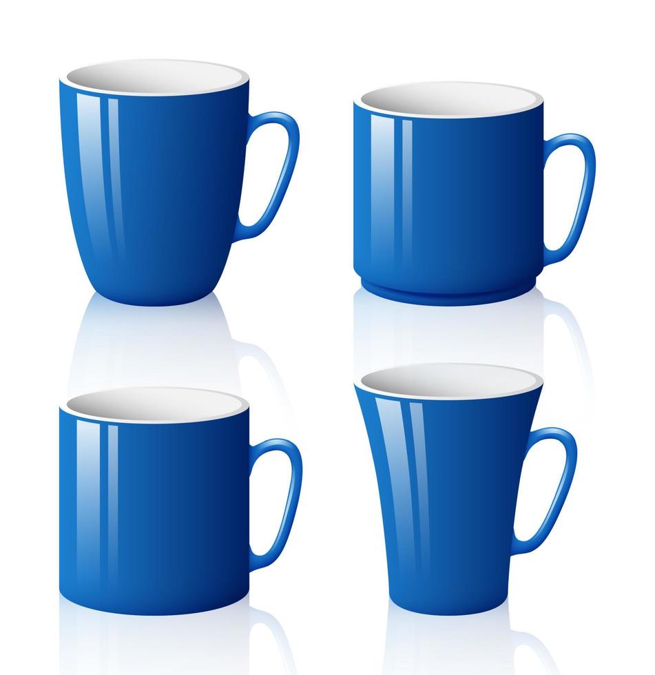 conjunto de tazas azules aisladas sobre fondo blanco vector