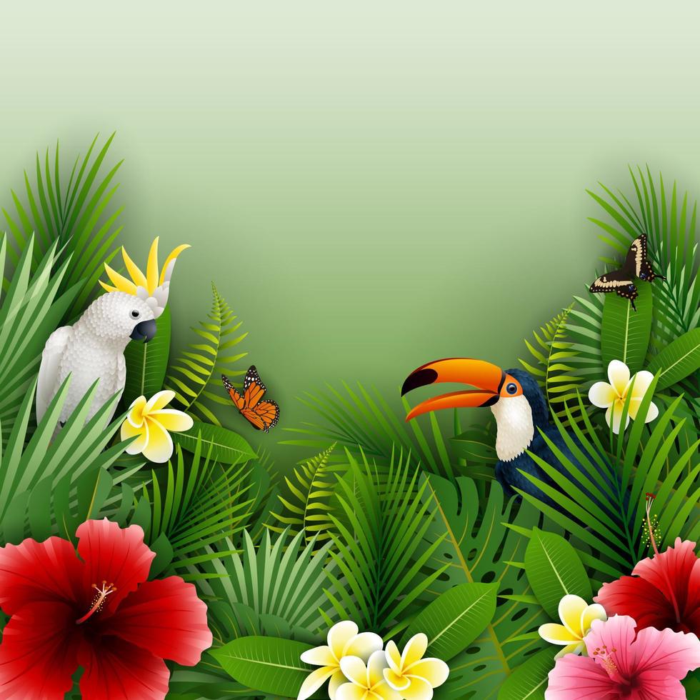 Tropical plants and birds collection set vector