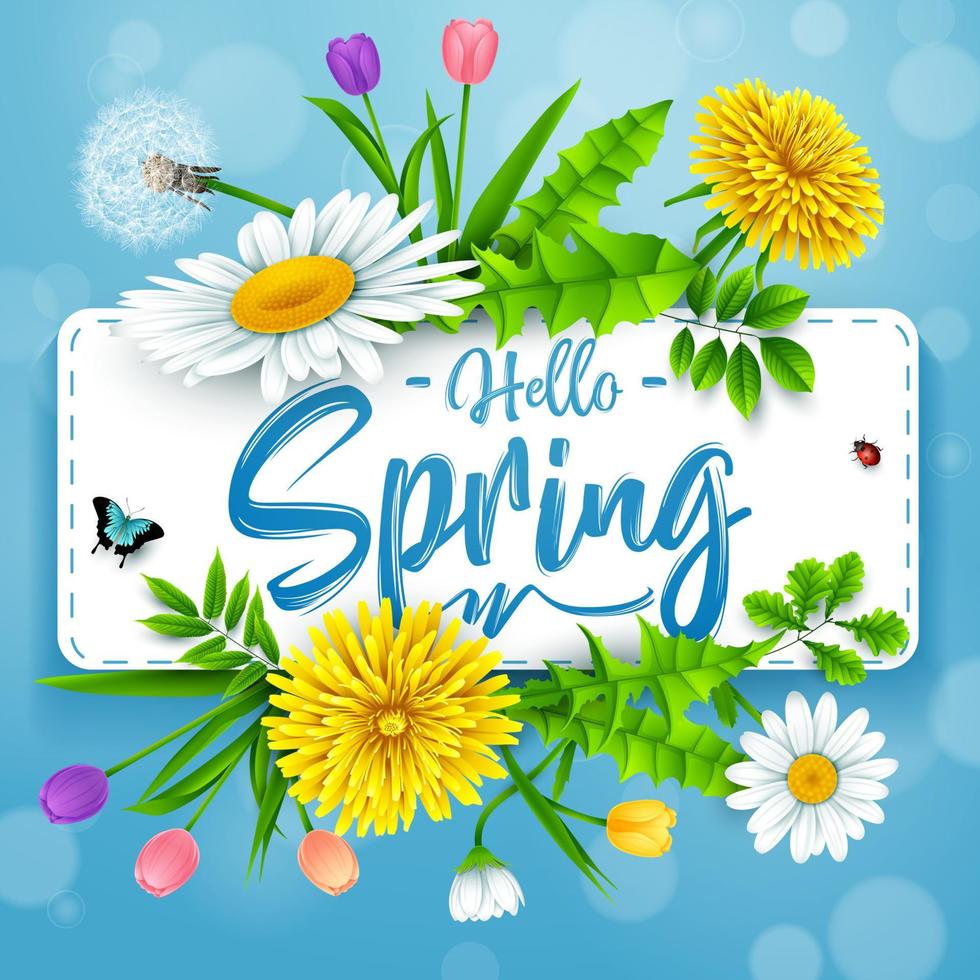 Spring background with several flower wreath. vector illustration