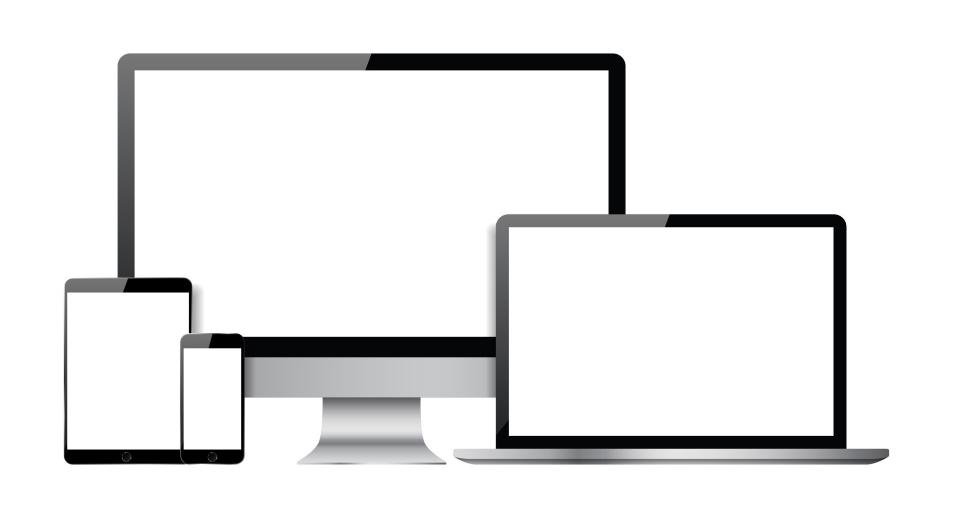 Set of blank screens with computer monitor, laptop, tablet, and