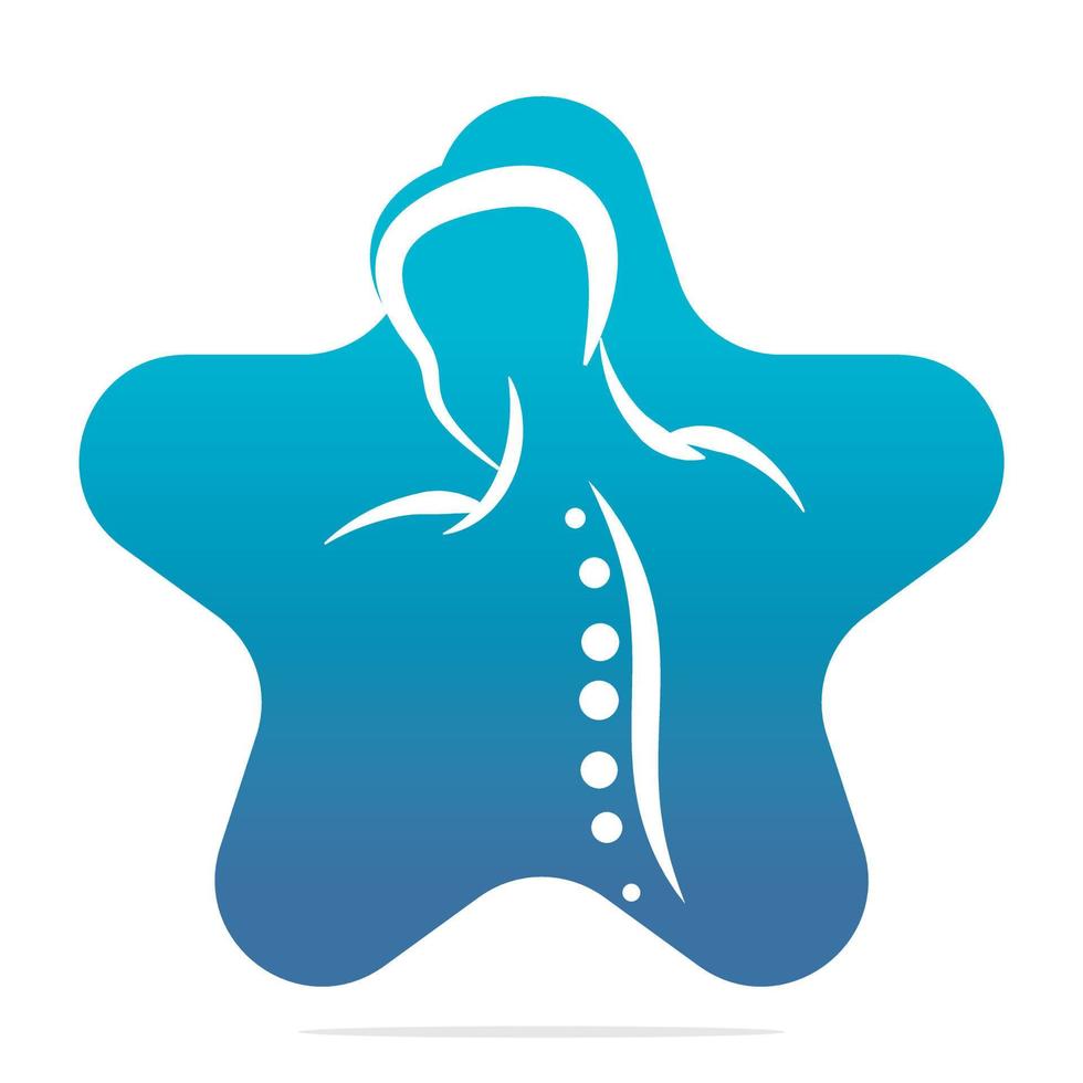 Ilustración de vector de diseño de logotipo de estrella quiropráctica. logotipo de dolor de columna humana. logotipo de cuidado de la columna vertebral.