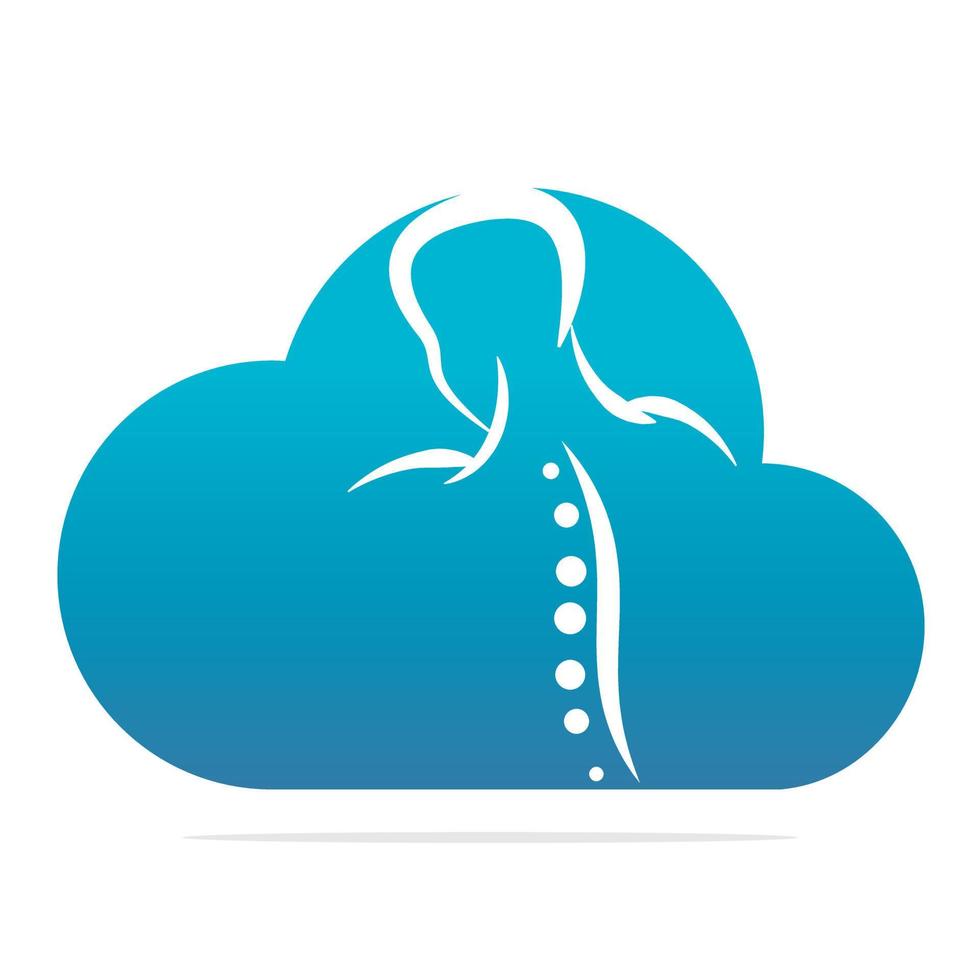 Ilustración de vector de diseño de logotipo de nube quiropráctica. logotipo de dolor de columna humana. logotipo de cuidado de la columna vertebral.