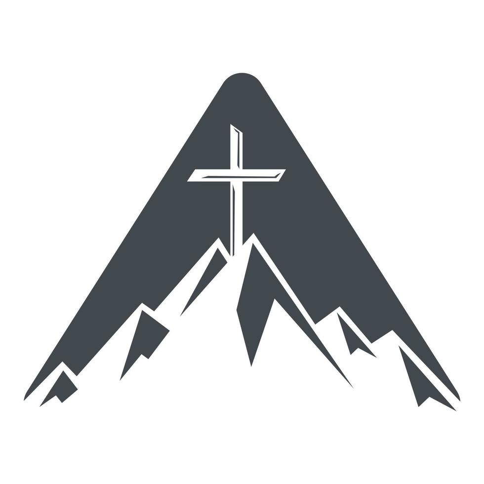 cruz bautista en diseño de logo de montaña. cruzar en la cima de la montaña. logotipo de la iglesia y la organización cristiana. vector