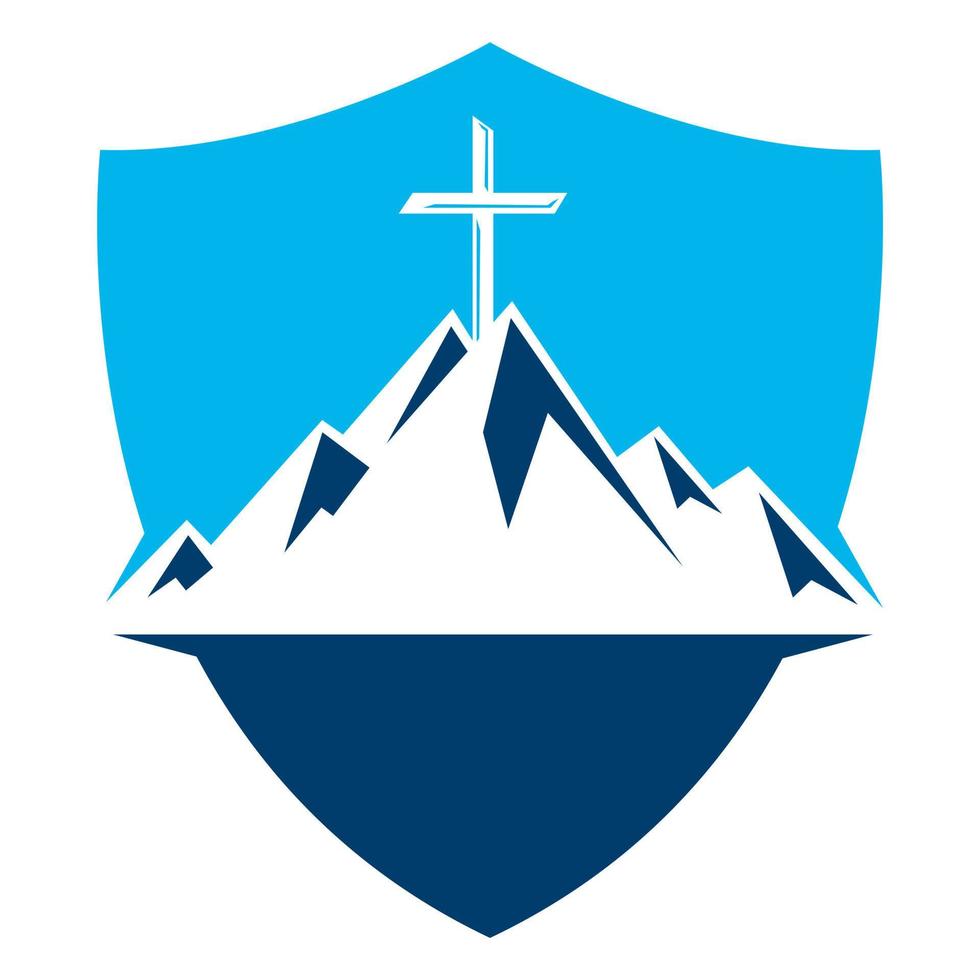 Baptist cross in mountain logo design. Cross on top of the mountain. Church and Christian organization logo. vector