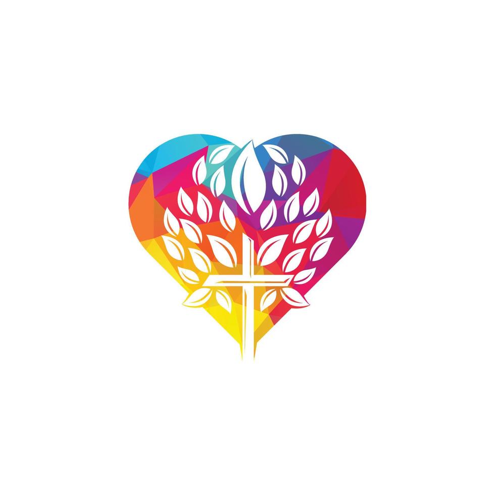 Abstract heart and tree religious cross symbol icon vector design.