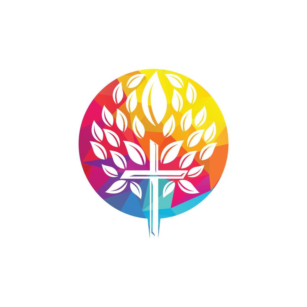 Tree religious cross symbol icon vector design. Prayer tree vector logo design template.