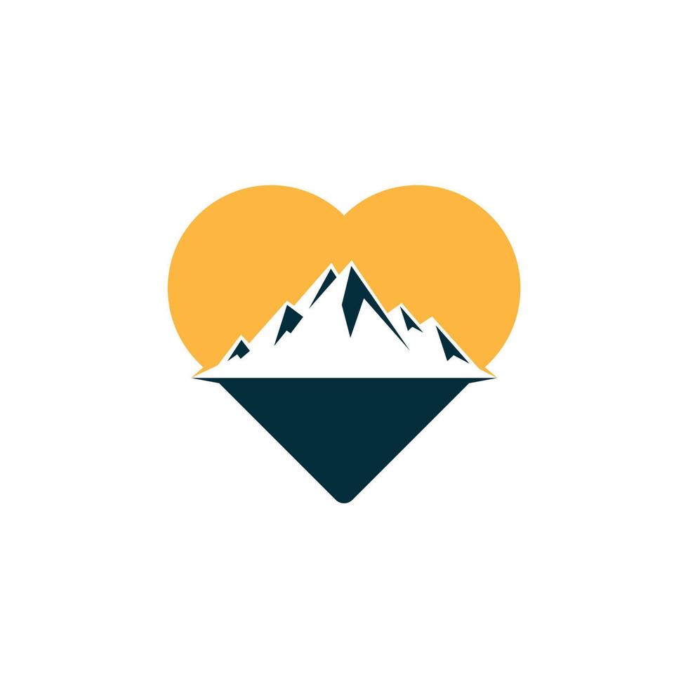 diseño creativo del logo de la montaña y el amor. diseño de ilustraciones de montañas nevadas. vector