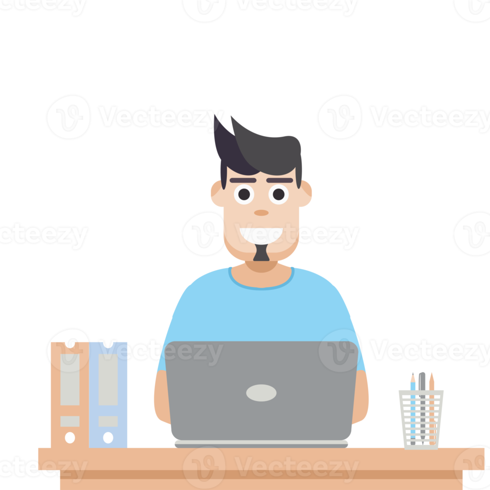 man using laptop for work from home wear t-shirt png