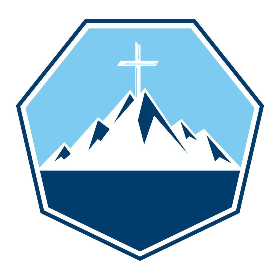 cruz bautista en diseño de logo de montaña. cruzar en la cima de la montaña. logotipo de la iglesia y la organización cristiana. vector