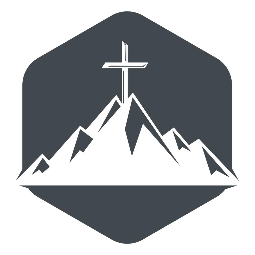 Baptist cross in mountain logo design. Cross on top of the mountain. Church and Christian organization logo. vector