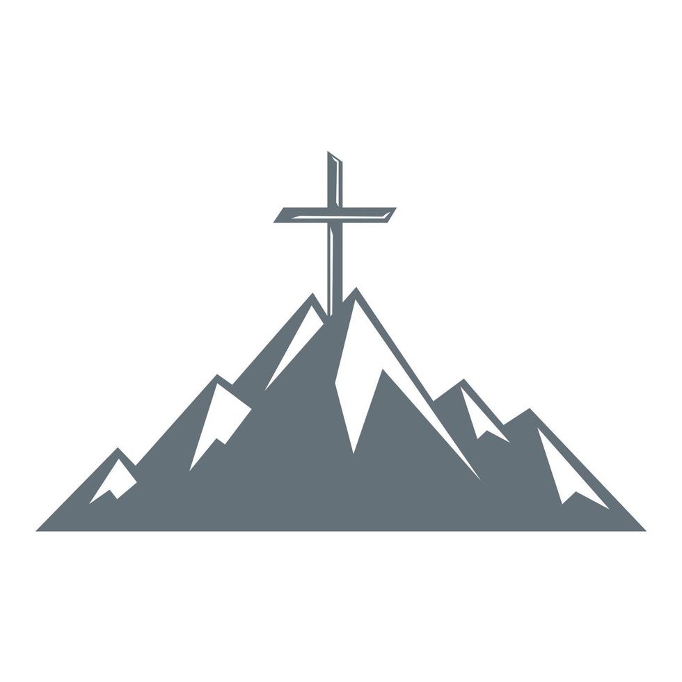 Baptist cross in mountain logo design. Cross on top of the mountain. Church and Christian organization logo. vector