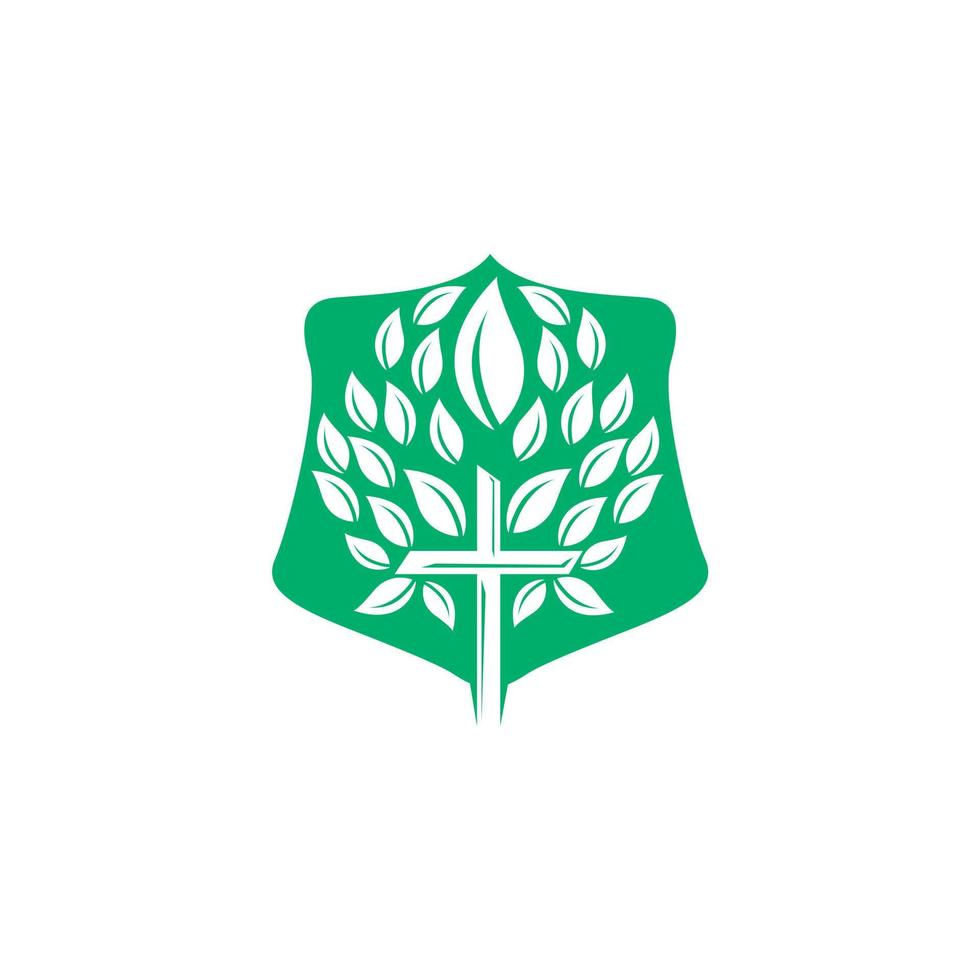 diseño del vector del icono del símbolo de la cruz religiosa del árbol. plantilla de diseño de logotipo de vector de árbol de oración.