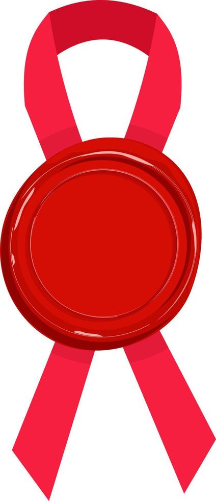 Wax seal with ribbon. Candle stamp objects with red ribbons vector illustration. Wax stamps