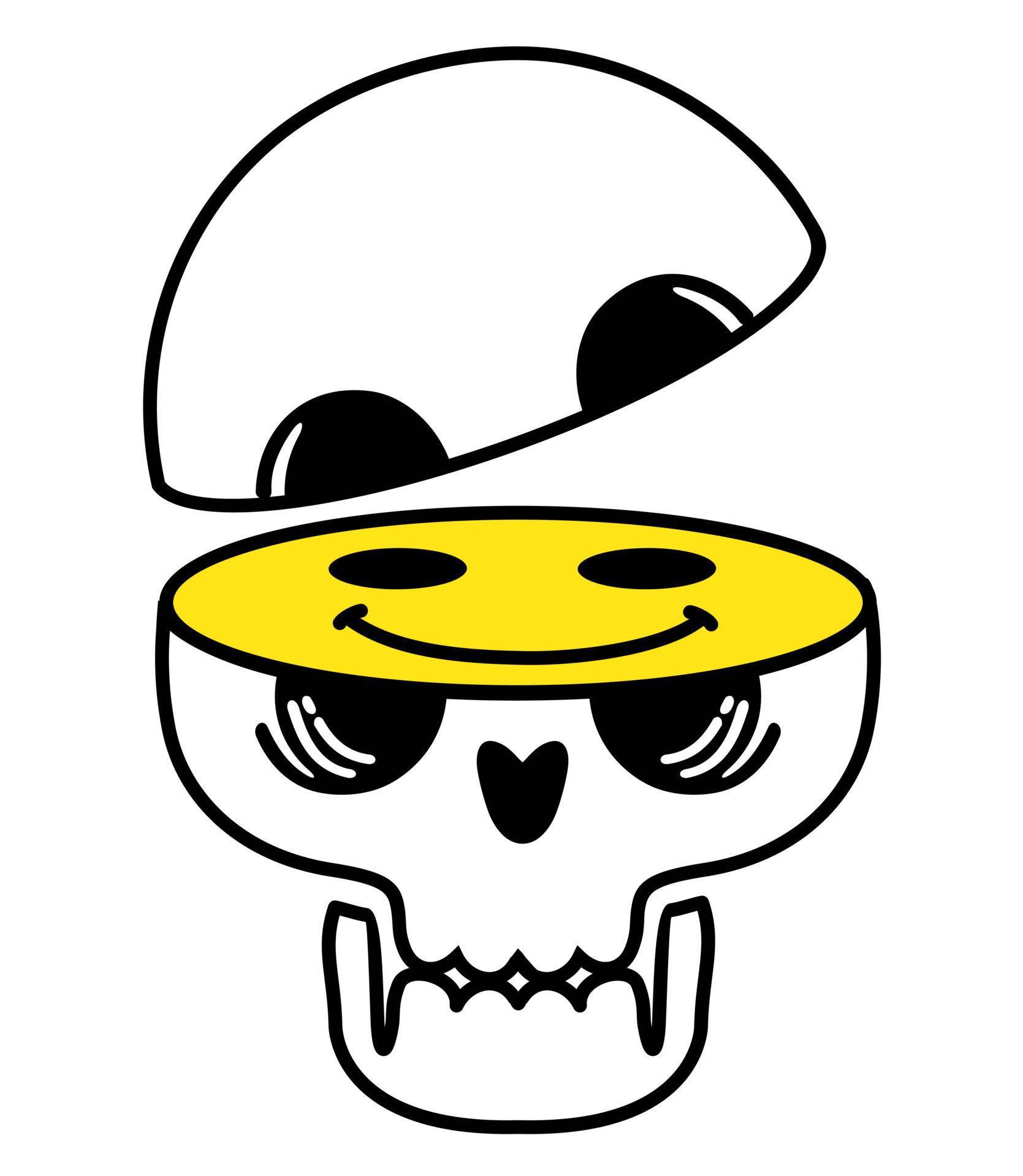 Smiling skull skeleton smiley face. Half skull emoticons, emojis. Retro
