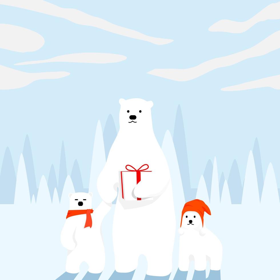 Family of polar bear holding gift box for Christmas holiday vector