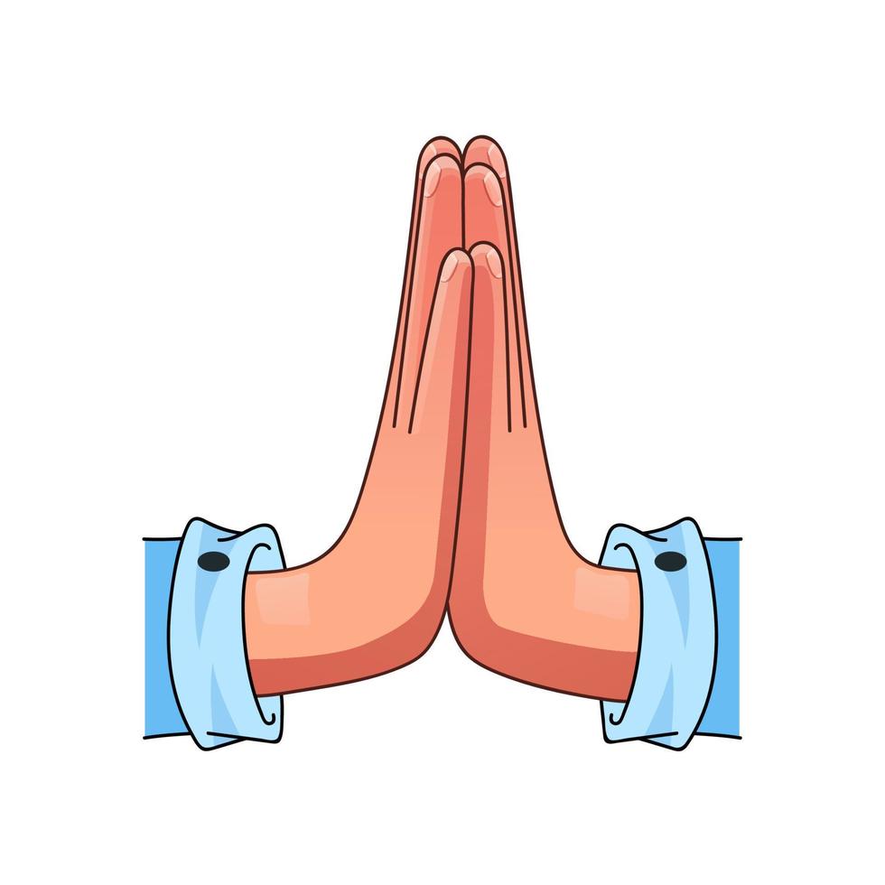 Hand pray gesture in cartoon style. Hope gesture. Vector illustration for social media isolated on white background.