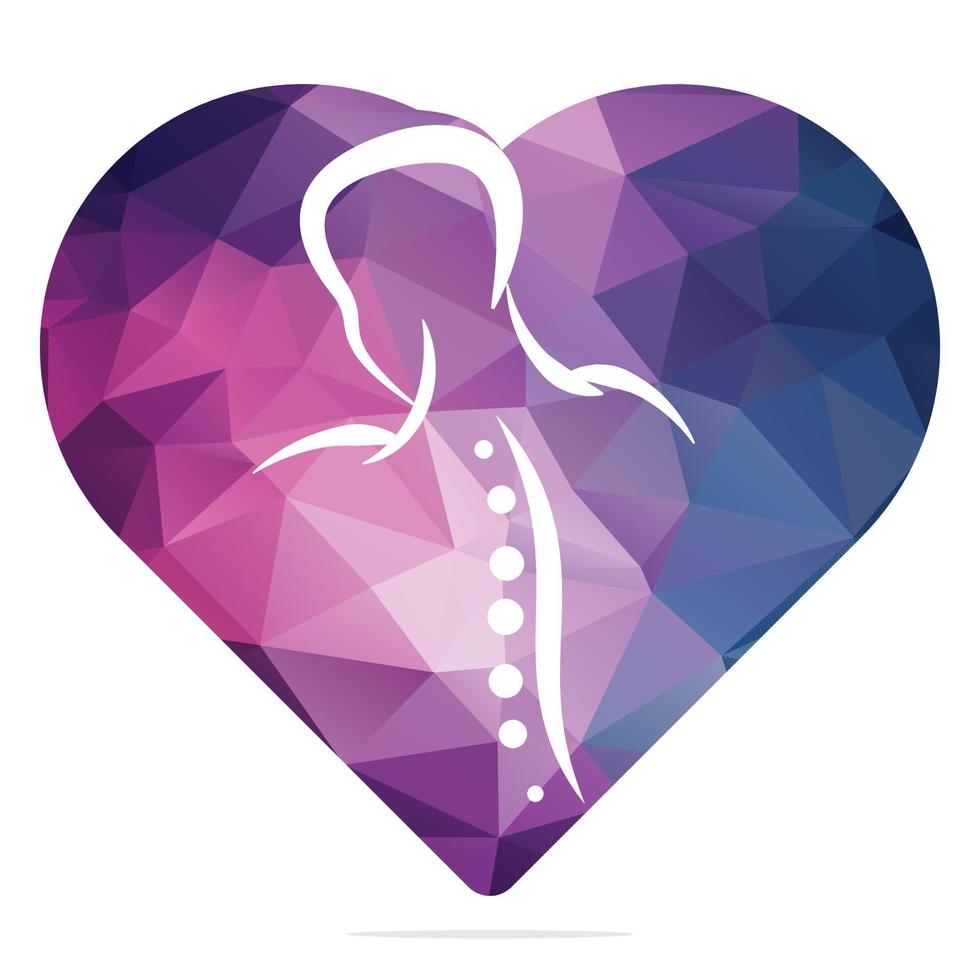 Ilustración de vector de diseño de logotipo de forma de corazón quiropráctico. logotipo de dolor de columna humana. logotipo de cuidado de la columna vertebral.