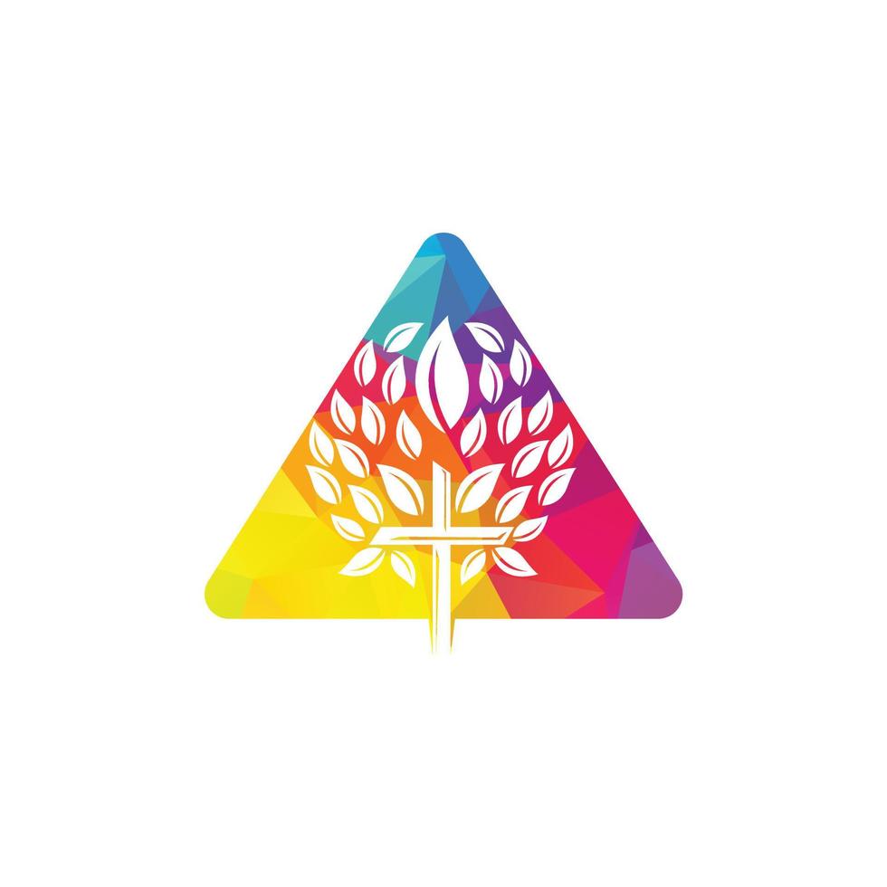 Tree religious cross symbol icon vector design. Prayer tree vector logo design template.