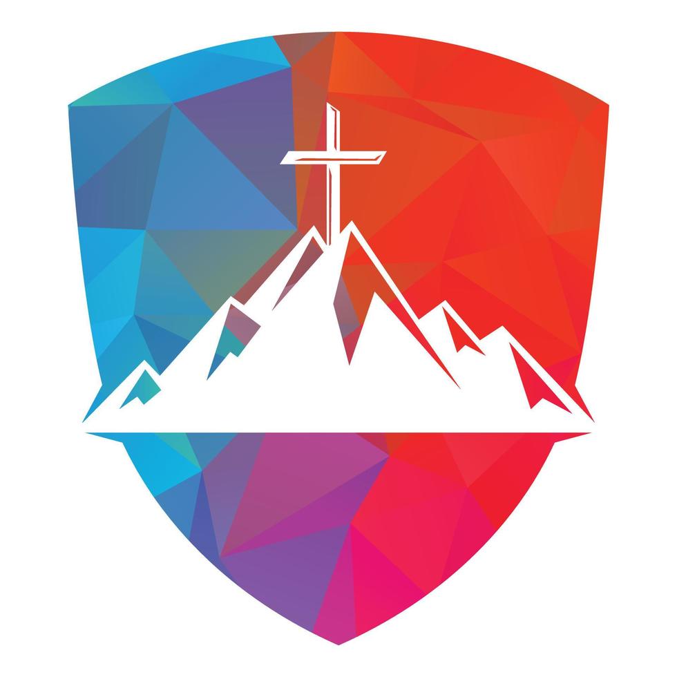 Baptist cross in mountain logo design. Cross on top of the mountain. Church and Christian organization logo. vector