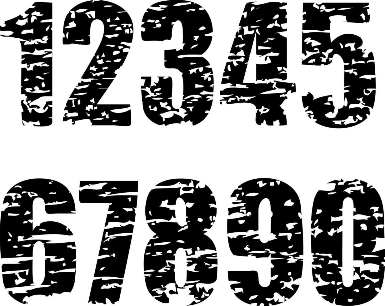 conjunto de dígitos, números grunge angustiados vector