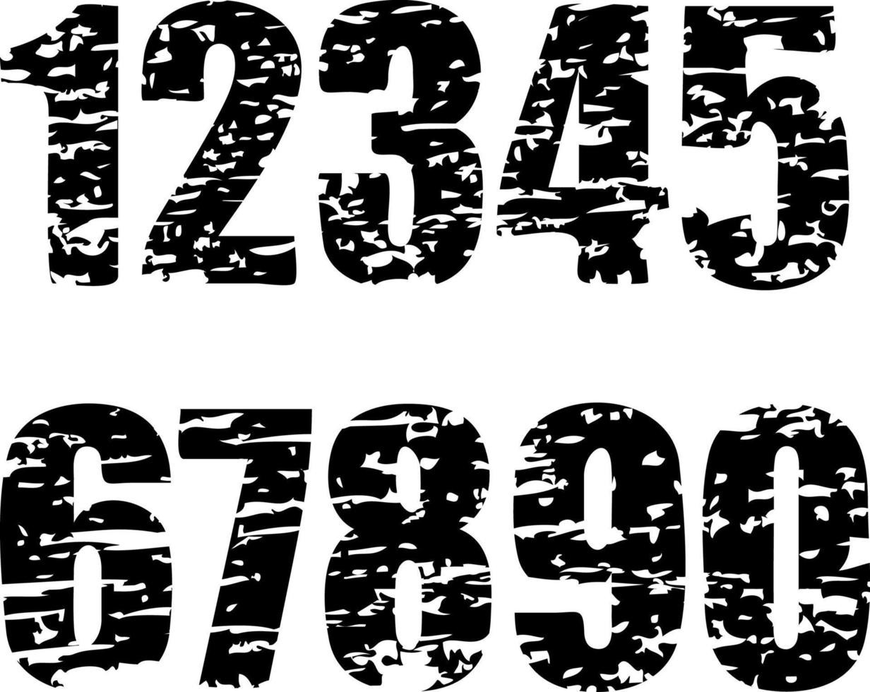 Digits set, distressed grunge numbers vector