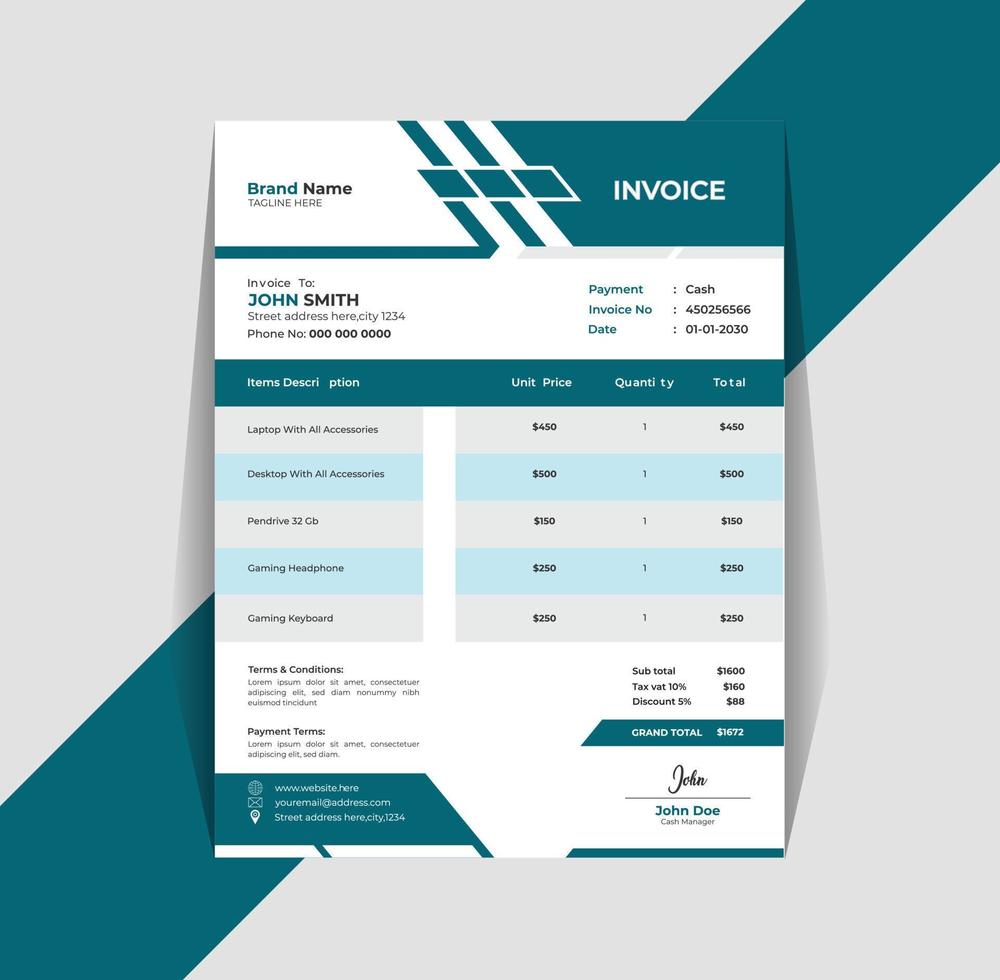 modern A4 invoice or bill receipt design template vector