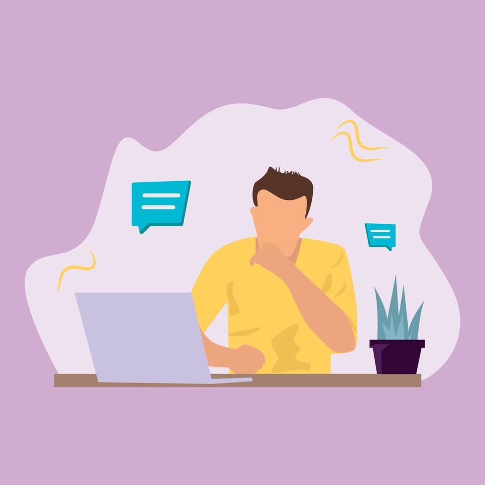 man working in front of laptop  Vector flat style cartoon illustration