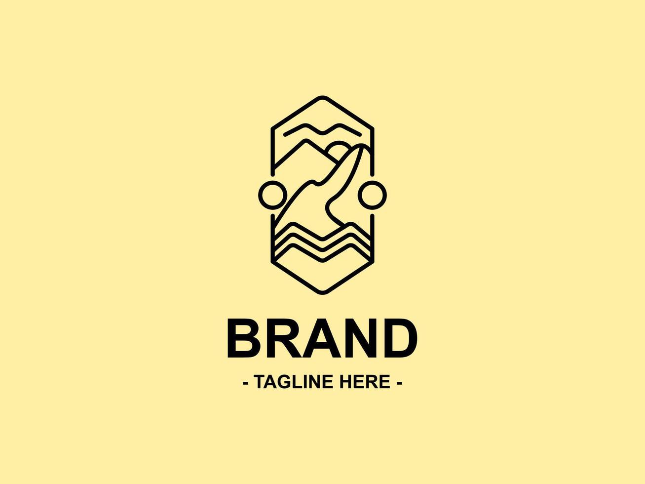 line art logo design depicting mountains, clouds, and water in it and surrounded by a frame suitable as a reference design and suitable as a logo for an agricultural company vector