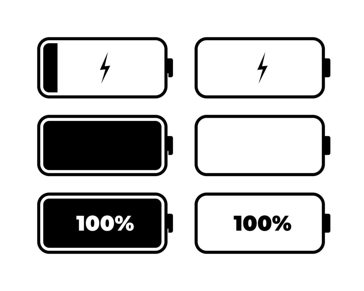 colección de símbolos de icono de batería plana vector