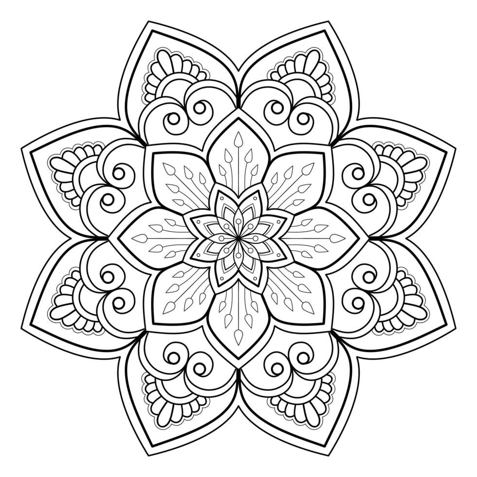 patrón de arte digital mandala arte en la pared libro para colorear patrón de encaje el diseño del tatuaje para una camisa de pintura de papel tapiz y diseño de etiqueta de plantilla de azulejo adorno circular decorativo en estilo étnico oriental vector