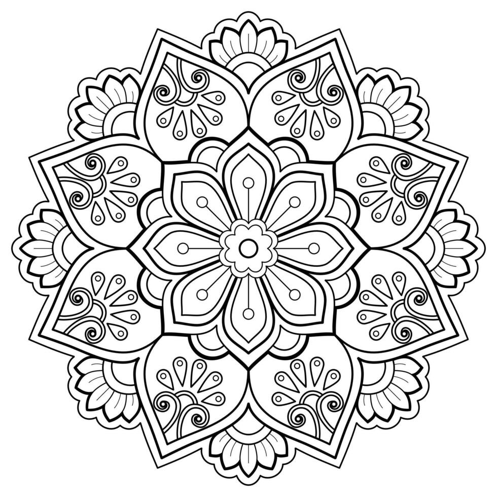 patrón de arte digital mandala arte en la pared libro para colorear patrón de encaje el diseño del tatuaje para una camisa de pintura de papel tapiz y diseño de etiqueta de plantilla de azulejo adorno circular decorativo en estilo étnico oriental vector