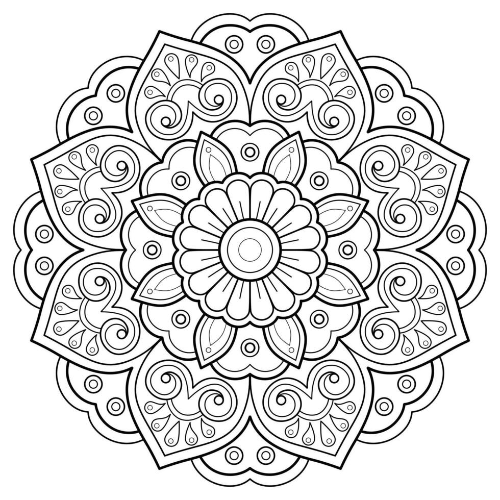 patrón de arte digital mandala arte en la pared libro para colorear patrón de encaje el diseño del tatuaje para una camisa de pintura de papel tapiz y diseño de etiqueta de plantilla de azulejo adorno circular decorativo en estilo étnico oriental vector