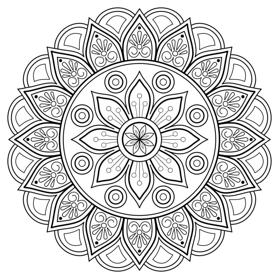 patrón de arte digital mandala arte en la pared libro para colorear patrón de encaje el diseño del tatuaje para una camisa de pintura de papel tapiz y diseño de etiqueta de plantilla de azulejo adorno circular decorativo en estilo étnico oriental vector