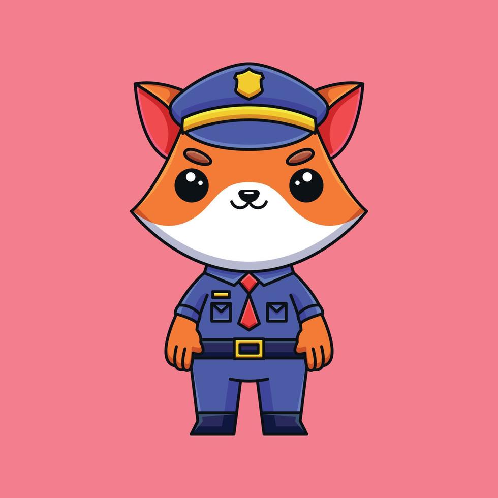 cute police fox cartoon doodle hand drawn concept vector kawaii icon illustration