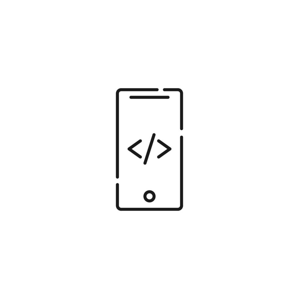 Display of phone. Vector line symbol drawn in modern flat style. Perfect for web site, stores, internet pages. Editable stroke. Line icon of program code on display of phone