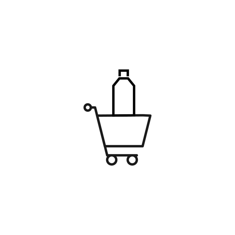 venta, compra, concepto de compras. signo vectorial adecuado para sitios web, tiendas, tiendas, artículos, libros. trazo editable. icono de línea de botella en carrito de compras vector