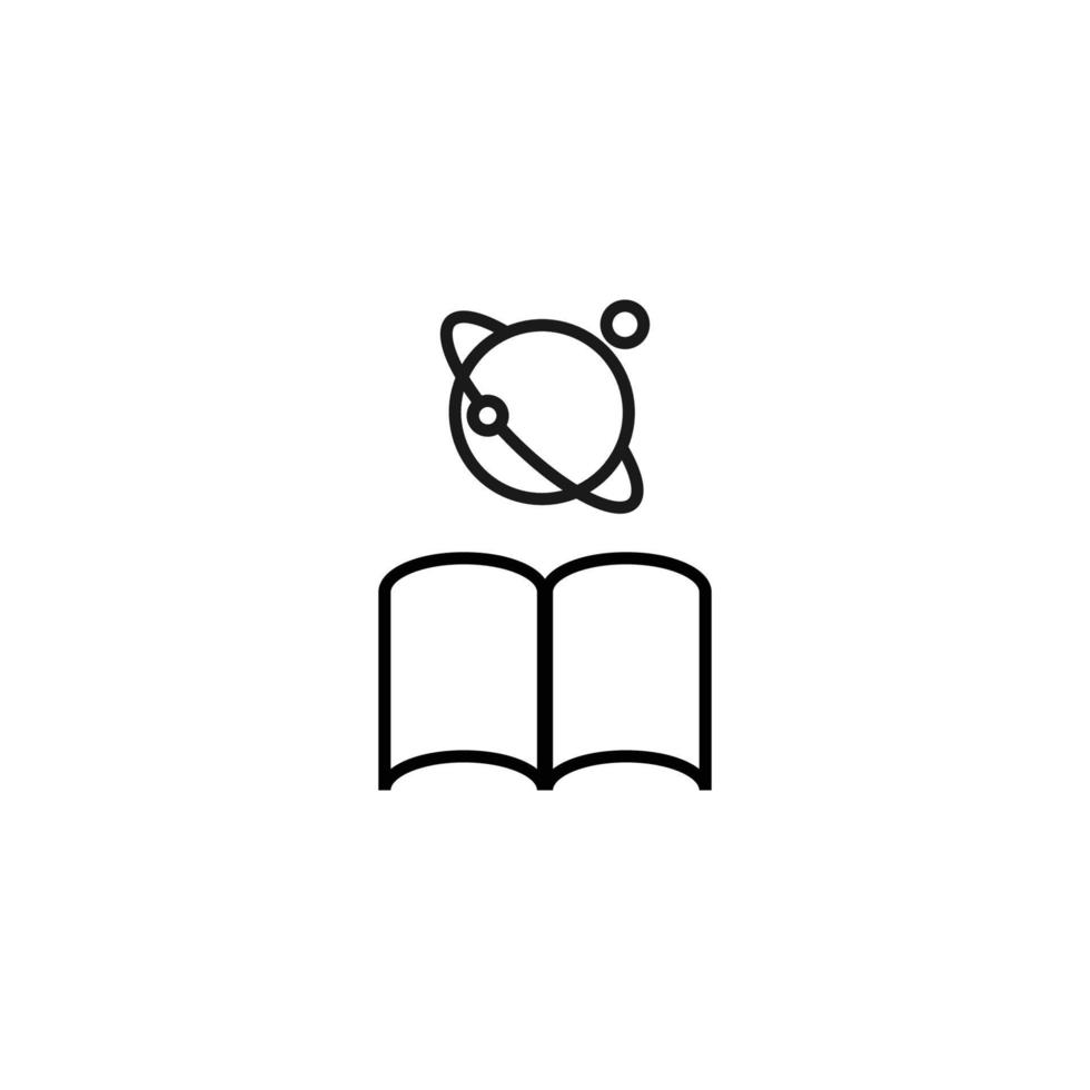 Books, fiction and reading concept. Vector sign drawn in modern flat style. High quality pictogram suitable for advertising, web sites, internet stores. Line icon of planet surrounded by satellites