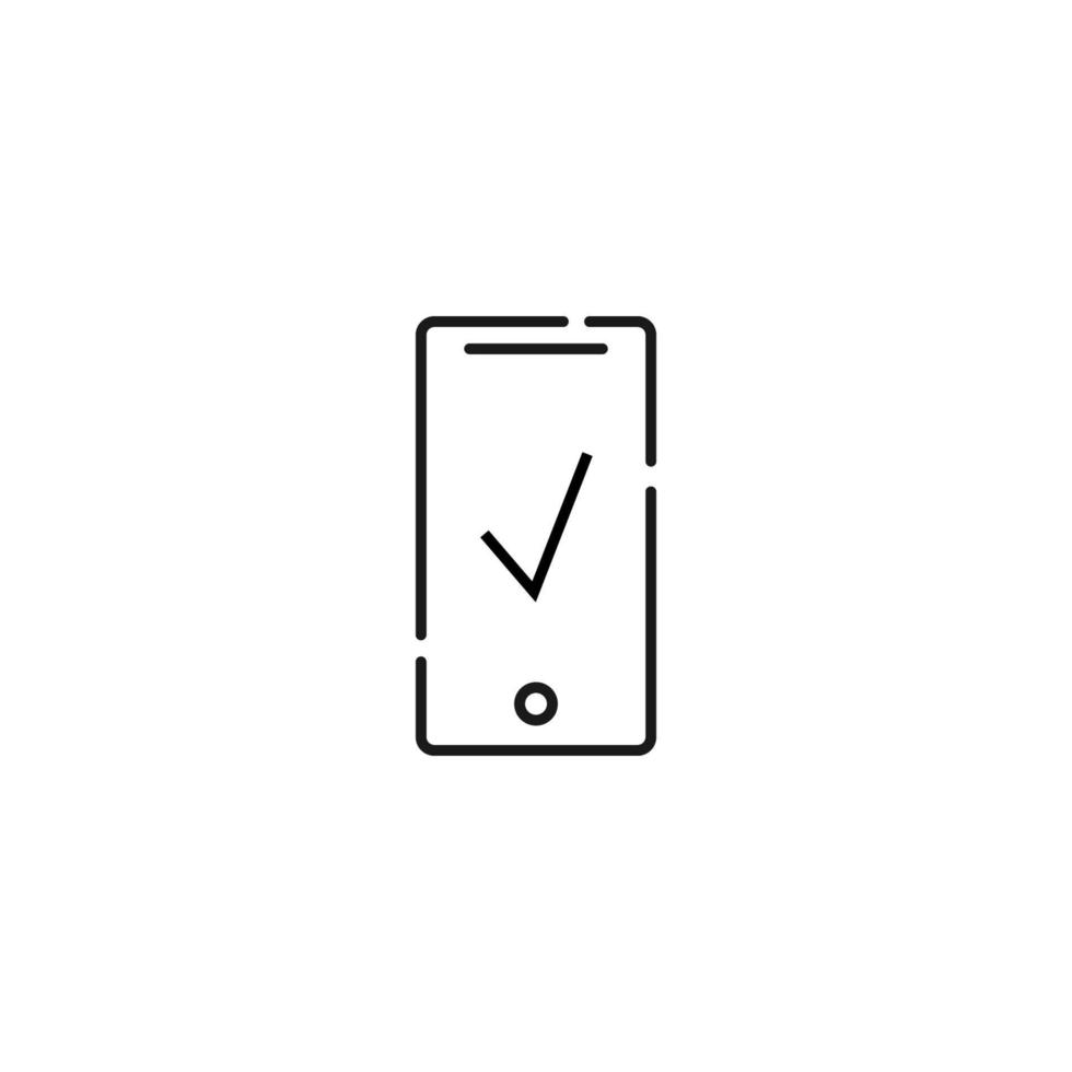 Display of phone. Vector line symbol drawn in modern flat style. Perfect for web site, stores, internet pages. Editable stroke. Line icon of checkmark on display of phone