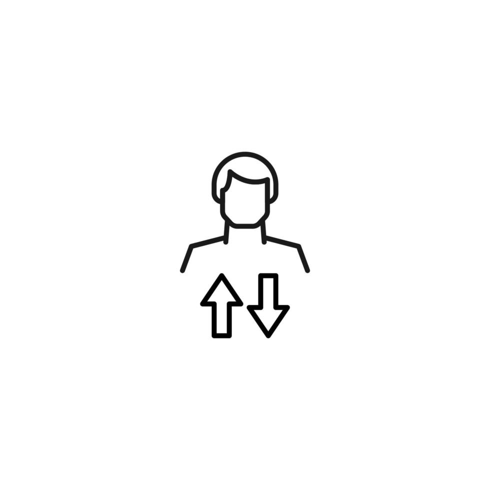 Monochrome sign drawn with black thin line. Modern vector symbol perfect for sites, apps, books, banners etc. Line icon of different arrows next to faceless man