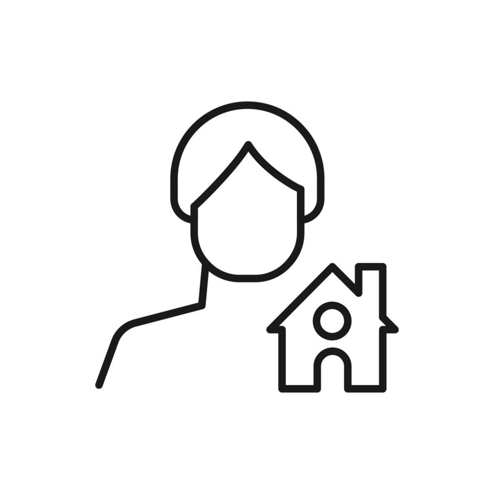 Hobby, business, profession of man. Modern vector outline symbol in flat style with black thin line. Monochrome icon of house or home by anonymous male