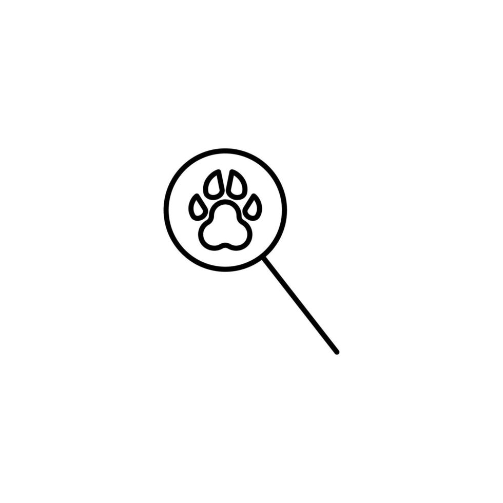 Outline symbols in flat style. Modern signs drawn with thin line. Editable strokes. Suitable for advertisements, books, internet stores. Line icon of dogs paw under magnifying glass vector
