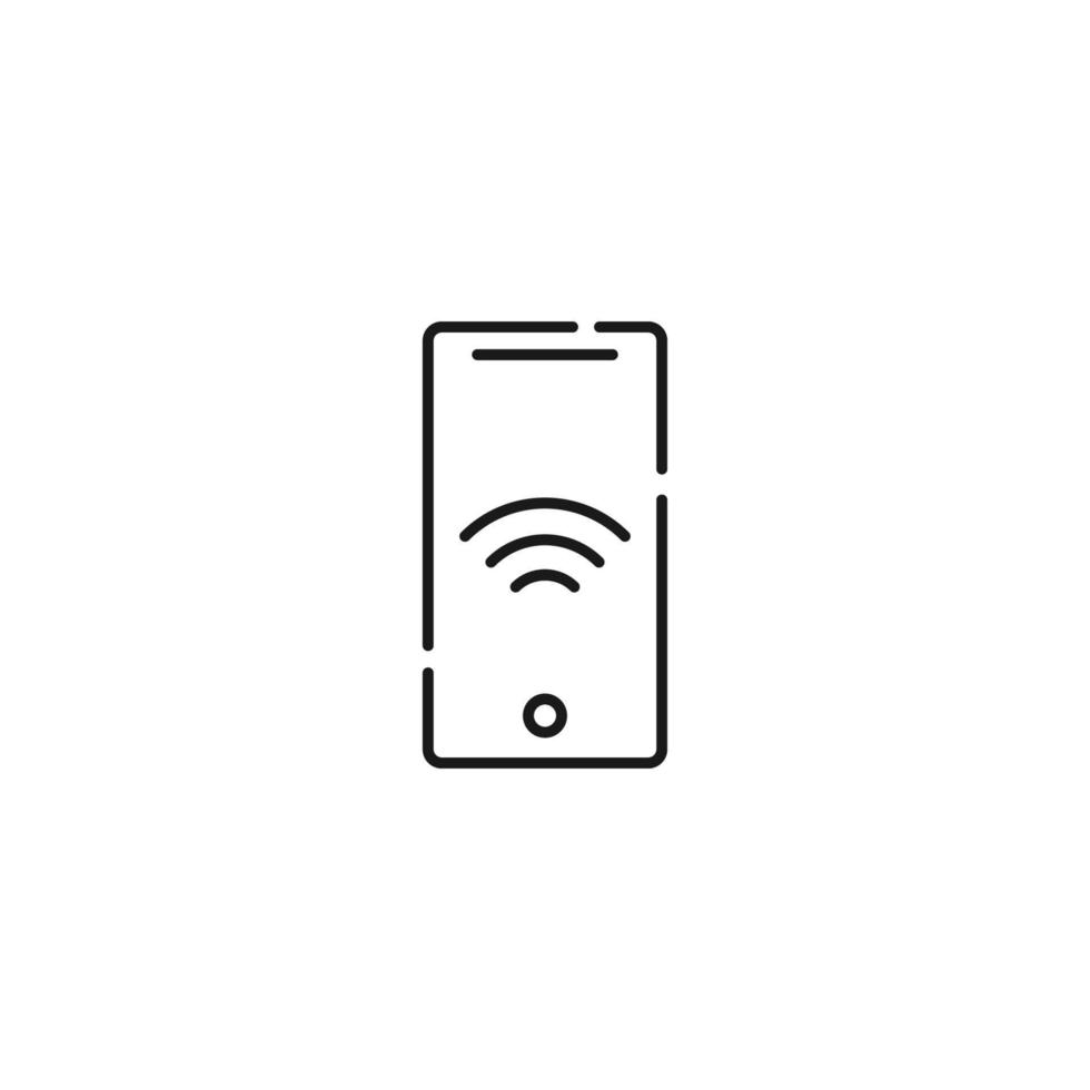 Display of phone. Vector line symbol drawn in modern flat style. Perfect for web site, stores, internet pages. Editable stroke. Line icon of wi fi sign on display of phone