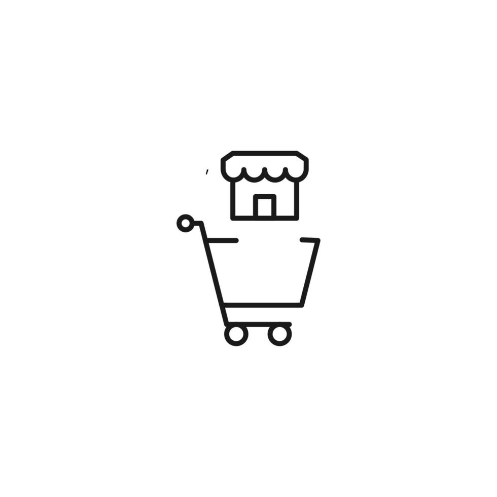 venta, compra, concepto de compras. signo vectorial adecuado para sitios web, tiendas, tiendas, artículos, libros. trazo editable. icono de línea de tienda y tienda en carrito de compras vector