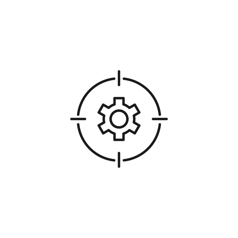 Simple black and white illustration perfect for web sites, advertisement, books, articles, apps. Modern sign and editable stroke. Vector line icon of gear or cogwheel inside target