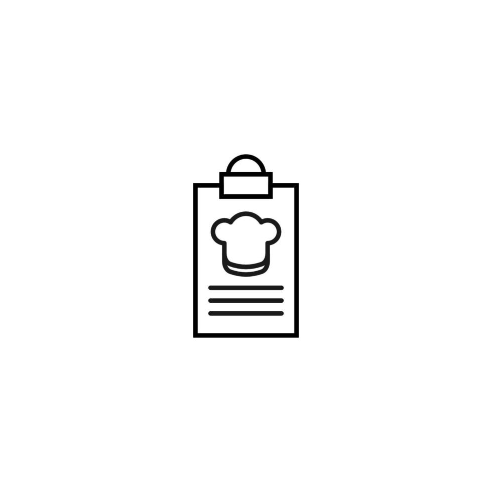 Document on clipboard sign. Vector outline symbol in flat style. Suitable for web sites, banners, books, advertisements etc. Line icon of chefs hat on clipboard
