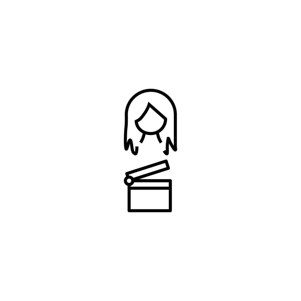 Profession, hobby, everyday life concept. Modern vector symbol suitable for shops, store, books, articles. Line icon of woman by clapperboard for cinema directors