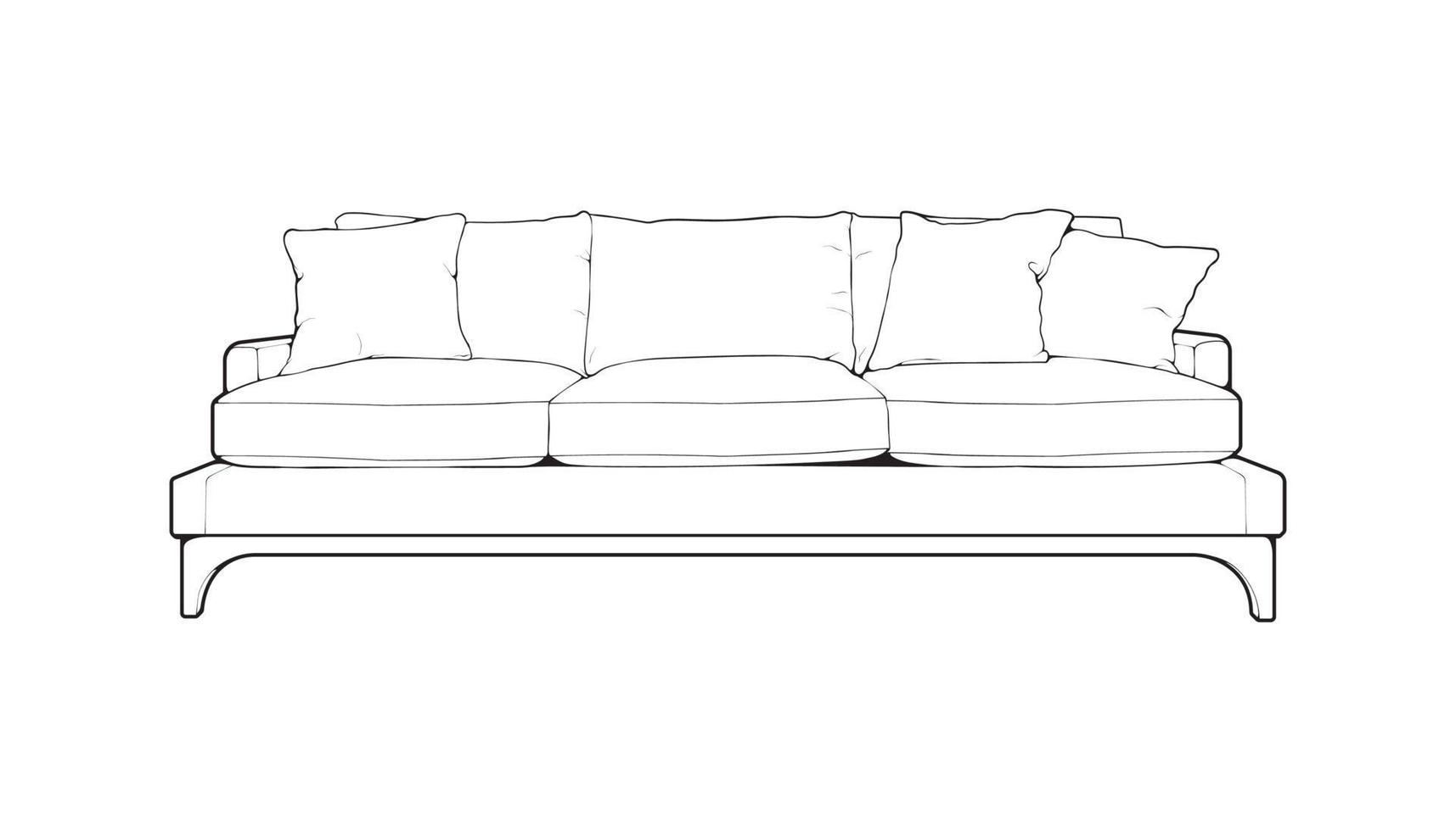 Sofa or couch line art illustrator. Outline furniture for living room. Vector illustration.