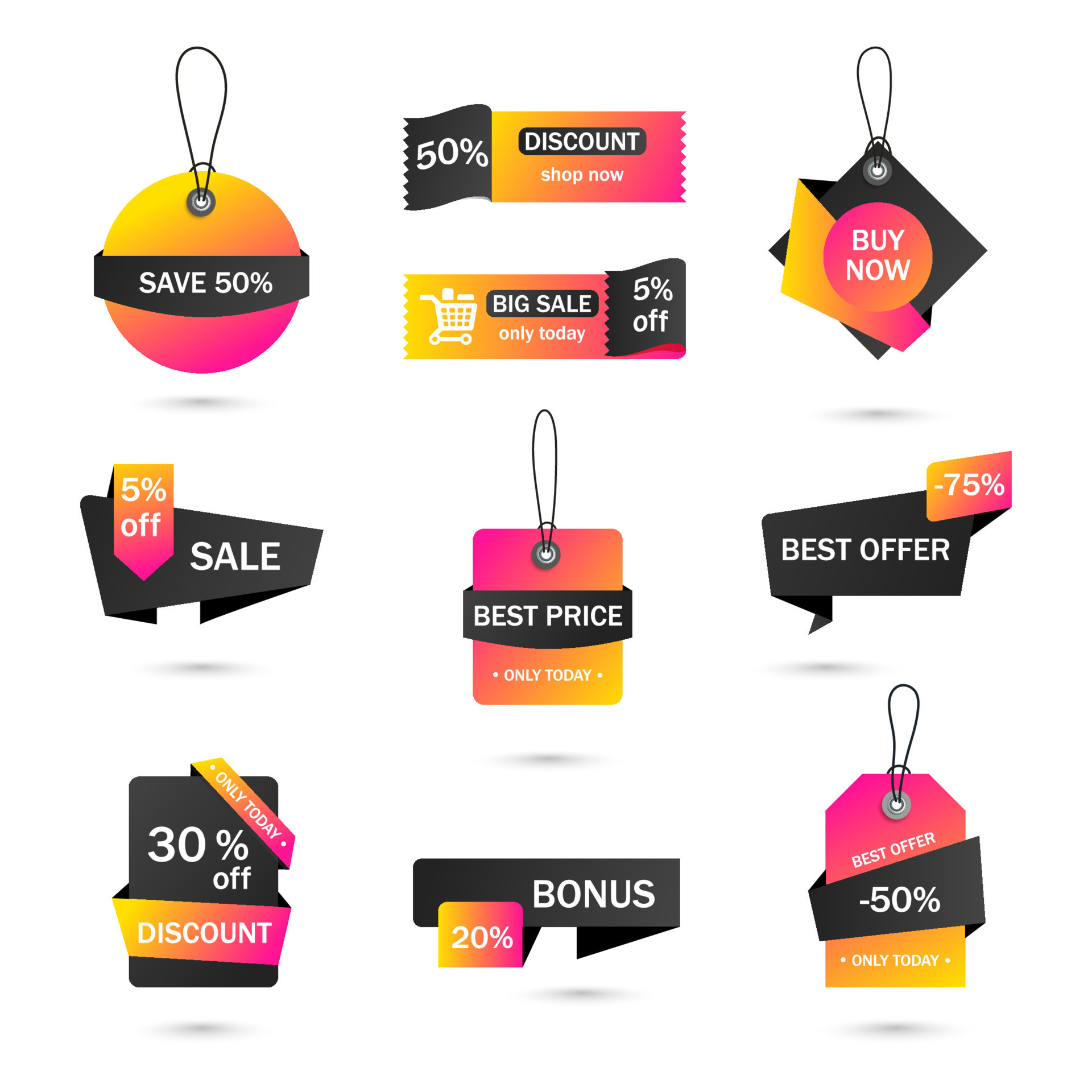 Vector stickers, price tag, banner, label. Coupon sale, offers and