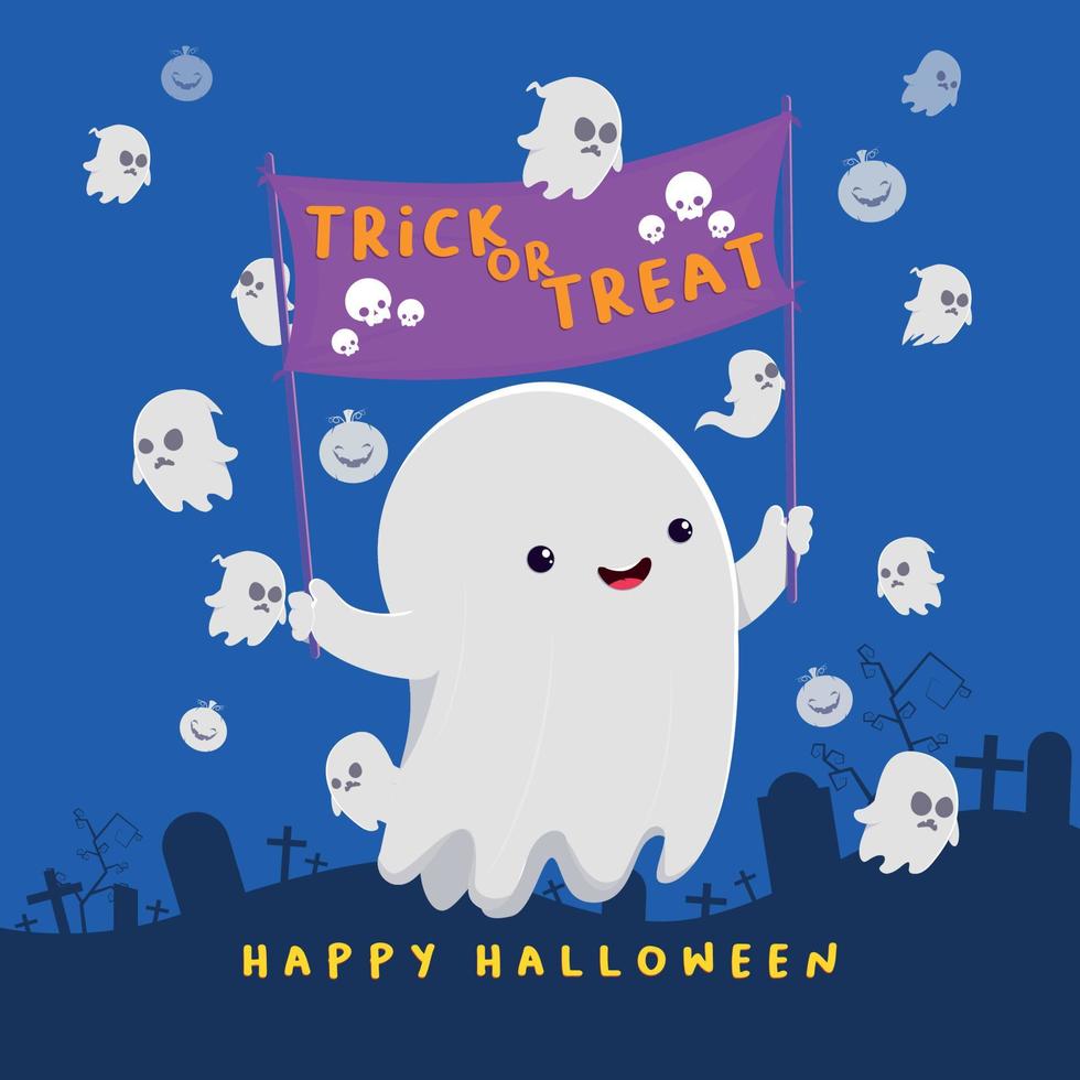 background of happy halooween hand drawn with cute ghost vector