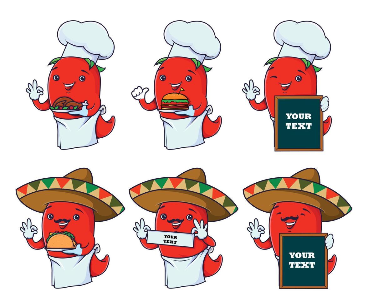 Chili chef set cartoon character vector